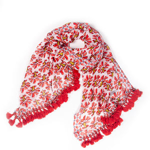 TORY BURCH WHITE & RED, KHAKI PALANKIN SCARF | WOMENS SIZE 190CM